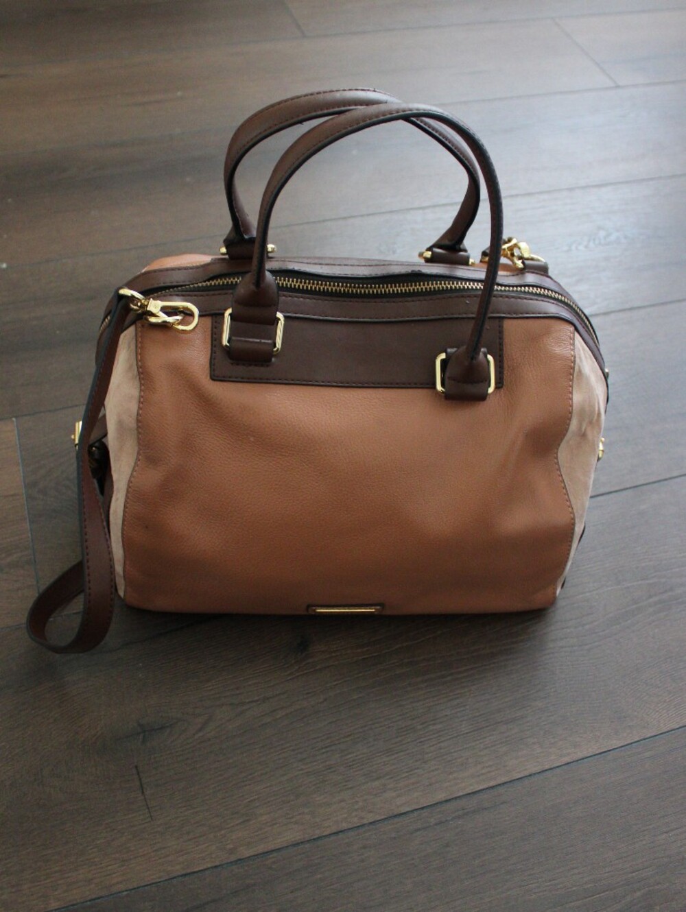 BCBGMAXAZRIA Brown Leather Satchel Bag with Gold Hardware - Picture 7 of 12